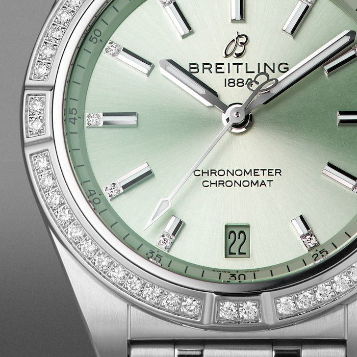  Shop Authentic Breitling Chronomat Automatic 36 Diamonds Green Dial Two Tone Steel Strap Watch for Women - A10380591L1A1 - Luxxuri