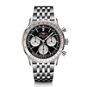  Shop Authentic Breitling Navitimer B01 Chronograph 43 Black Dial Silver Steel Strap Watch for Men - AB0138211B1A1 - Luxxuri