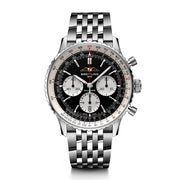  Shop Authentic Breitling Navitimer B01 Chronograph 43 Black Dial Silver Steel Strap Watch for Men - AB0138211B1A1 - Luxxuri