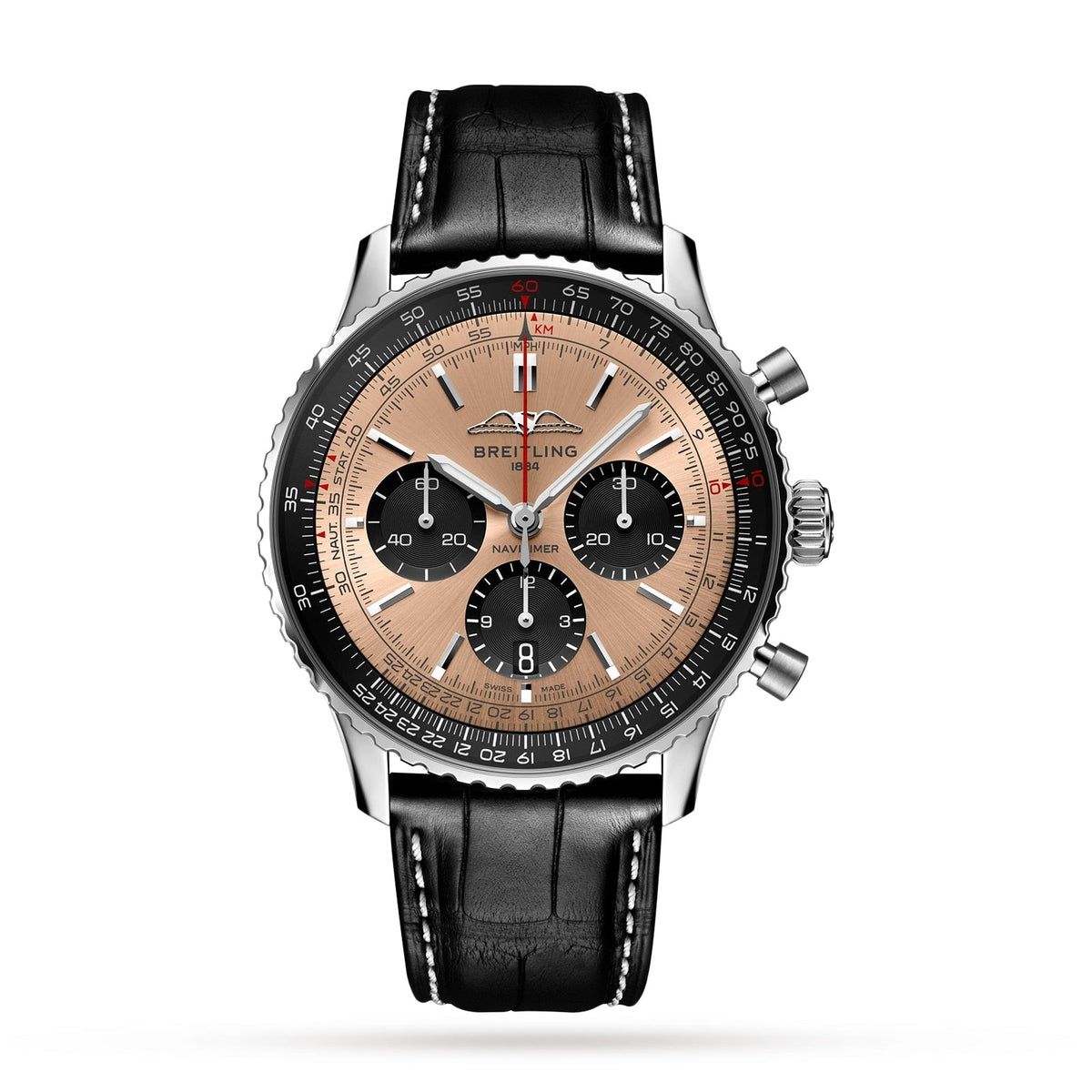  Shop Authentic Breitling Navitimer B01 Chronograph 43 Brown Dial Black Leather Strap Watch for Men - AB0138241K1P1 - Luxxuri