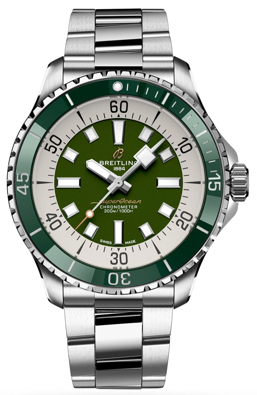  Shop Authentic Breitling Superocean Automatic 44mm Navy Green Dial Green Rubber Strap Watch for Men - A17376A31L1A1 - Luxxuri