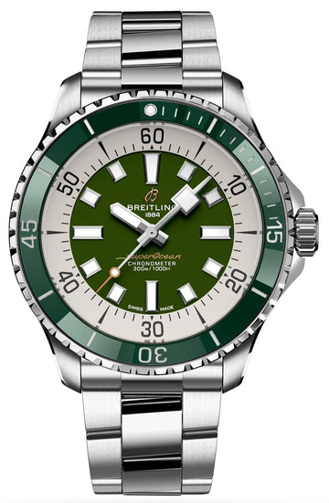  Shop Authentic Breitling Superocean Automatic 44mm Navy Green Dial Green Rubber Strap Watch for Men - A17376A31L1A1 - Luxxuri