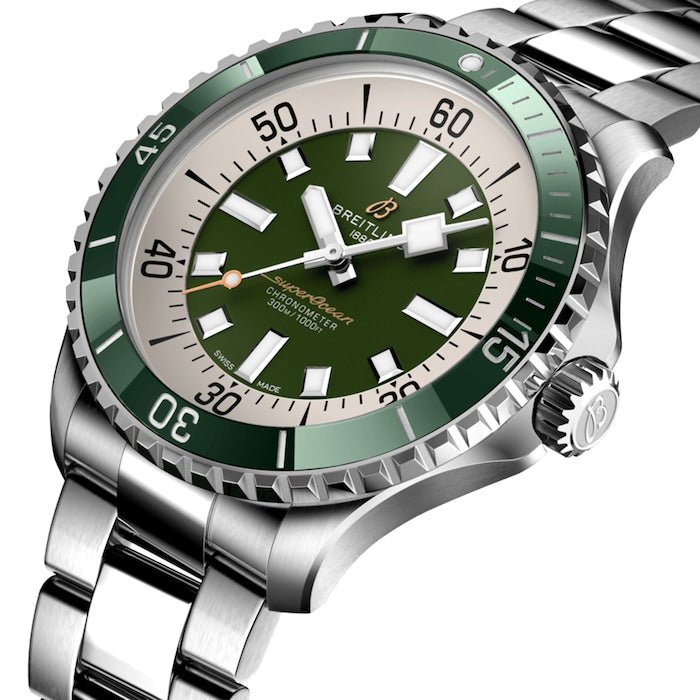  Shop Authentic Breitling Superocean Automatic 44mm Navy Green Dial Green Rubber Strap Watch for Men - A17376A31L1A1 - Luxxuri