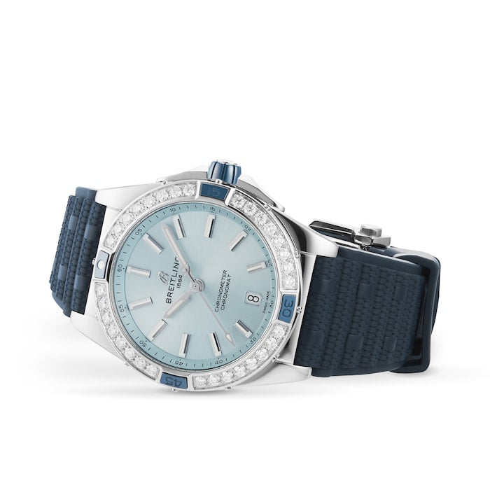  Shop Authentic Breitling Super Chronomat Automatic 38 Diamonds Blue Dial Blue Rubber Strap Watch for Women - A17356531C1S1 - Luxxuri