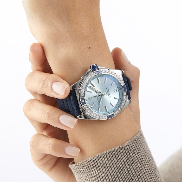  Shop Authentic Breitling Super Chronomat Automatic 38 Diamonds Blue Dial Blue Rubber Strap Watch for Women - A17356531C1S1 - Luxxuri