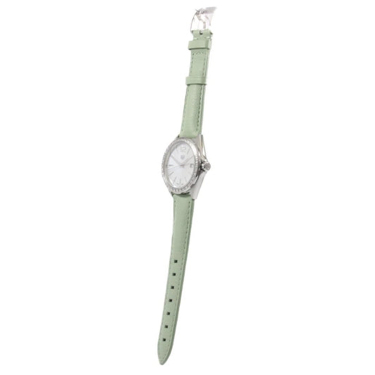  Shop Authentic Tag Heuer Formula 1 Quartz Diamonds Mother of Pearl Dial Green Leather Strap Watch for Women - WBJ131A.FC8249 - Luxxuri