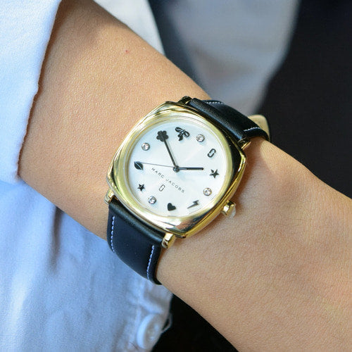  Shop Authentic Marc Jacobs Mandy White Dial Black Leather Strap Watch for Women - MJ1564 - Luxxuri