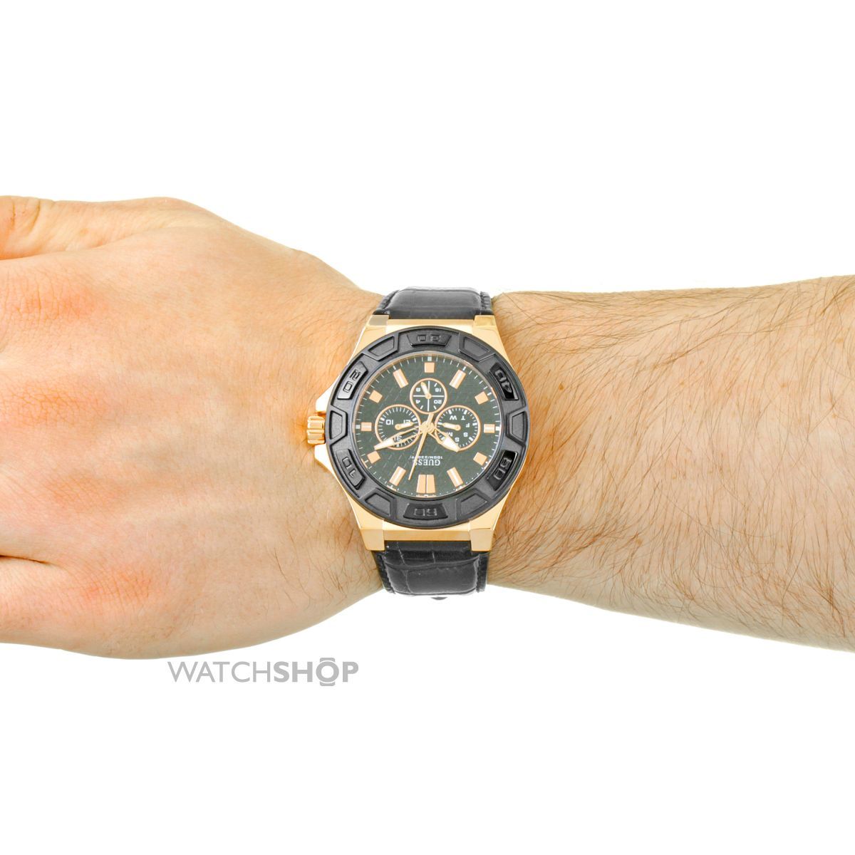  Shop Authentic Guess Force Analog Black Dial Black Leather Strap Watch For Men - W0674G6 - Luxxuri