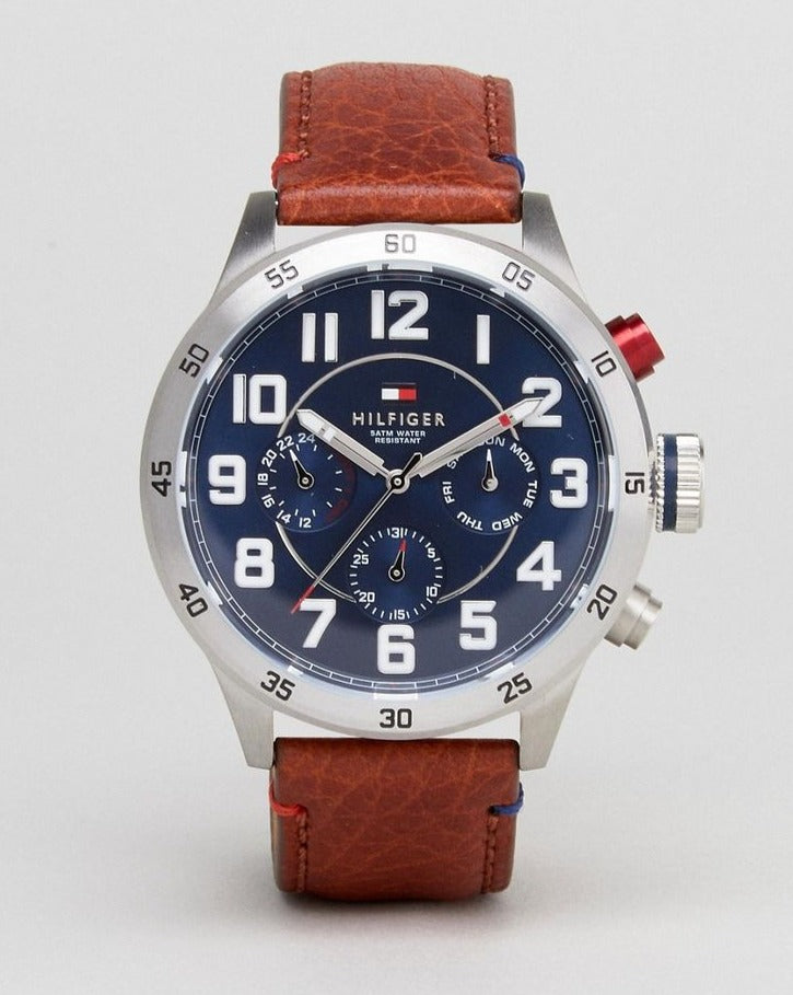  Shop Authentic Tommy Hilfiger Trent Quartz Blue Dial Brown Leather Strap Watch for Men - 1791066 - Luxxuri