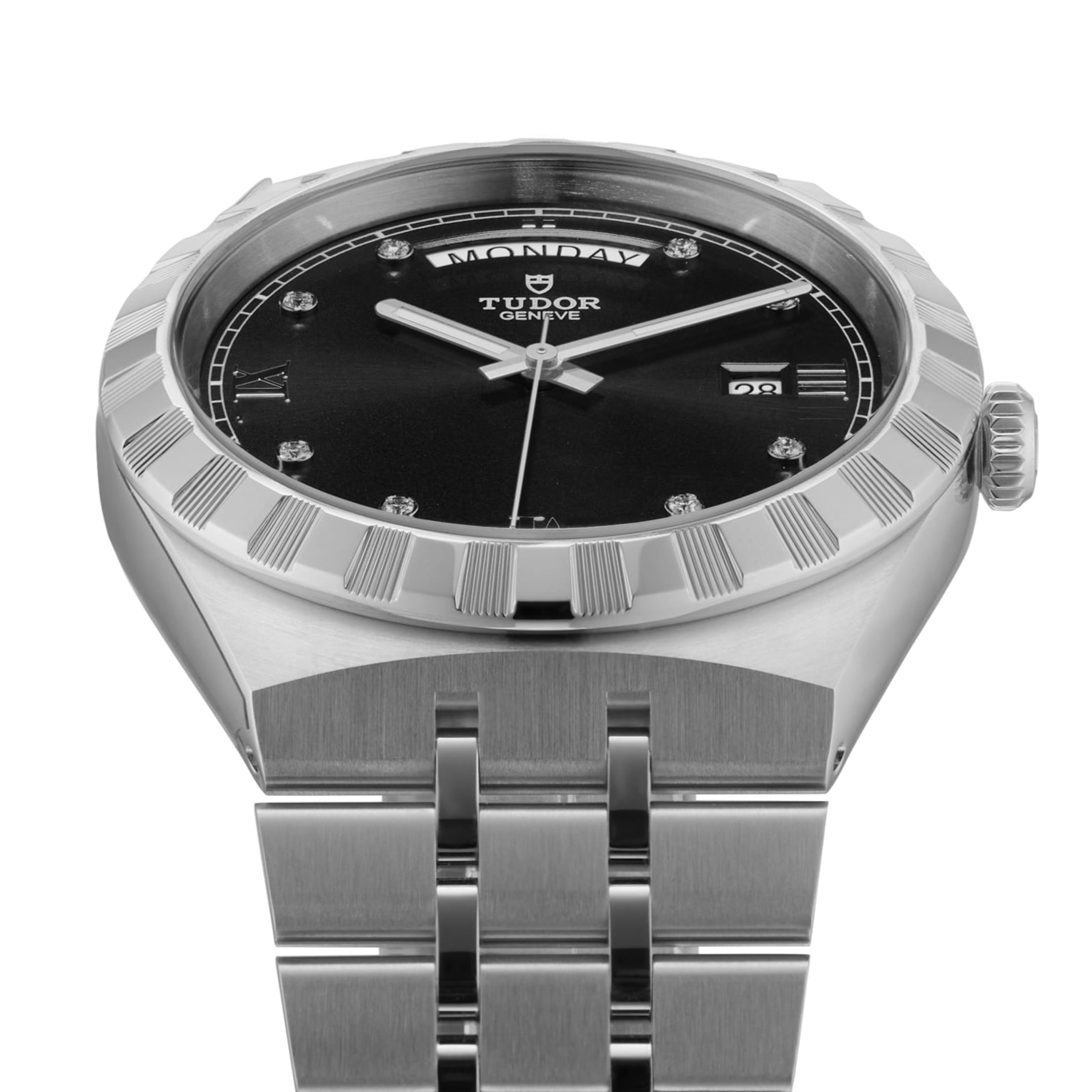  Shop Authentic Tudor Royal Automatic Diamonds Black Dial Silver Steel Strap Watch for Men - M28600-0004 - Luxxuri