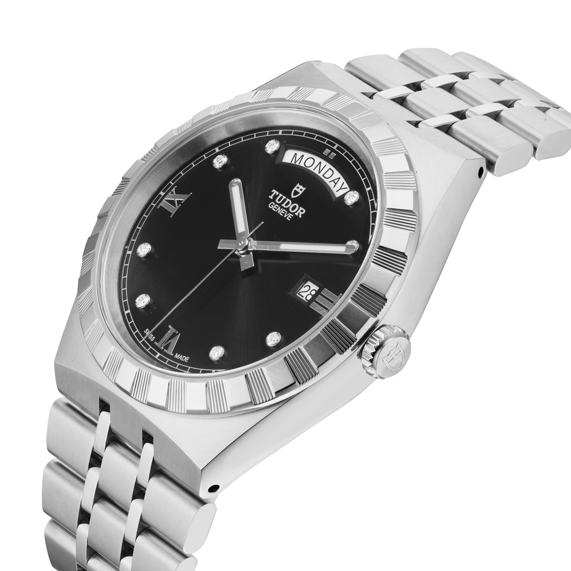  Shop Authentic Tudor Royal Automatic Diamonds Black Dial Silver Steel Strap Watch for Men - M28600-0004 - Luxxuri