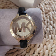  Shop Authentic Michael Kors Slim Runway Quartz Gold Dial Black Leather Strap Watch For Women - MK2392 - Luxxuri