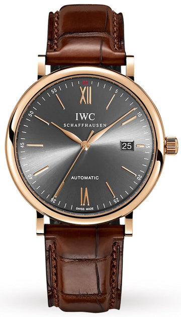  Shop Authentic IWC Portofino Automatic Grey Dial Brown Leather Strap Watch for Men - IW356511 - Luxxuri