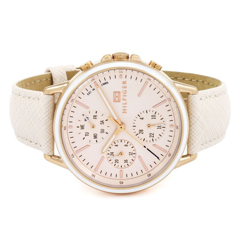  Shop Authentic Tommy Hilfiger Carly Cream Dial Cream Leather Strap Watch for Women -1781789 - Luxxuri