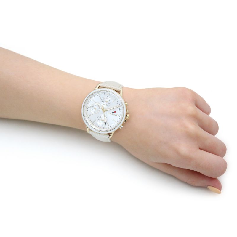  Shop Authentic Tommy Hilfiger Carly Silver Dial Cream Leather Strap Watch for Women - 1781790 - Luxxuri