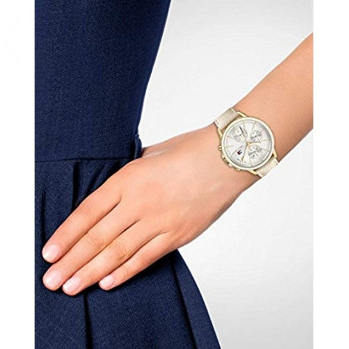  Shop Authentic Tommy Hilfiger Carly Silver Dial Cream Leather Strap Watch for Women - 1781790 - Luxxuri