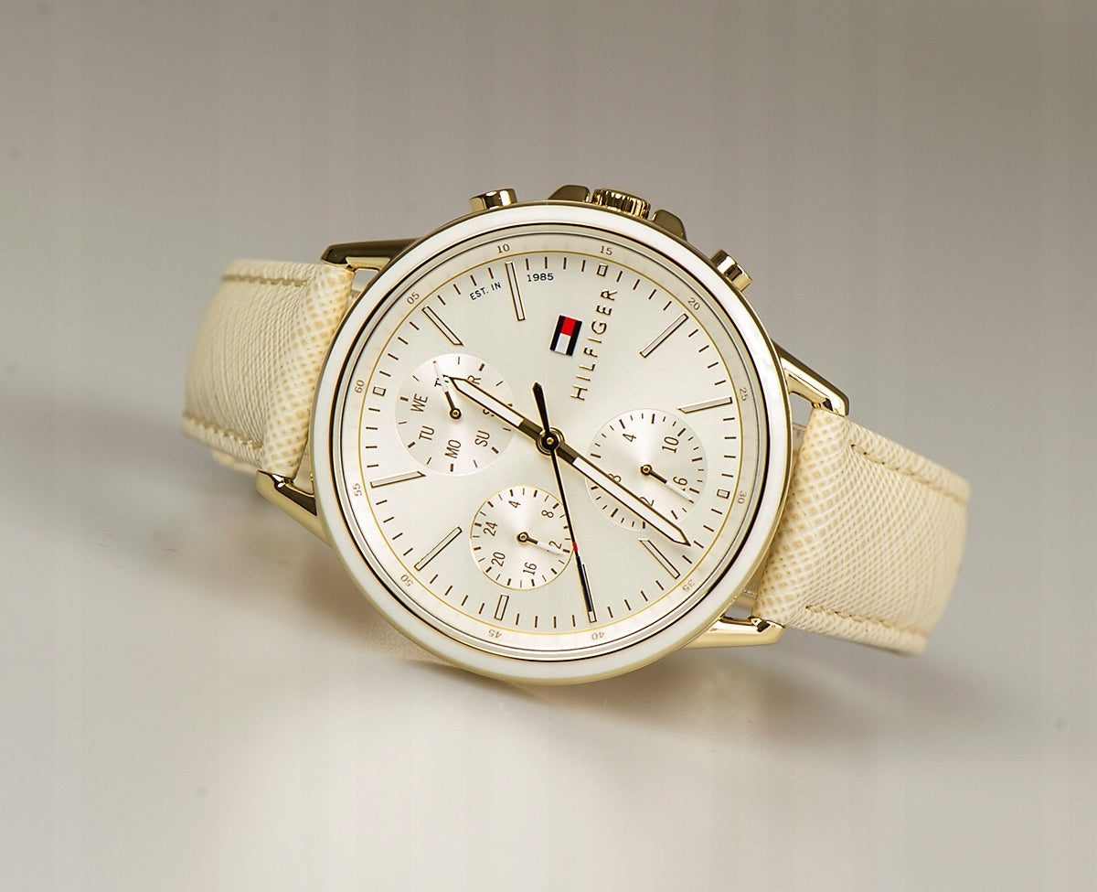  Shop Authentic Tommy Hilfiger Carly Silver Dial Cream Leather Strap Watch for Women - 1781790 - Luxxuri
