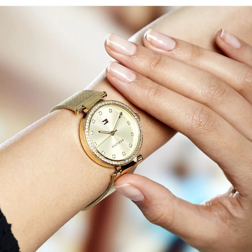  Shop Authentic Tommy Hilfiger Lynn Quartz Gold Dial Gold Mesh Bracelet Watch For Women - 1781864 - Luxxuri