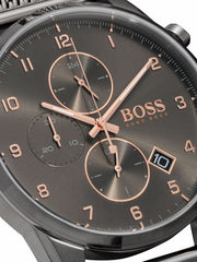  Shop Authentic Hugo Boss Onyx Grey Dial Black Leather Strap Watch for Men - 1513366 - Luxxuri