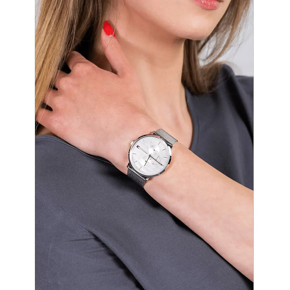  Shop Authentic Tommy Hilfiger Jenna Quartz Silver Dial Silver Mesh Bracelet Watch For Women - 1781942 - Luxxuri