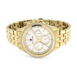  Shop Authentic Tommy Hilfiger Ari Multifunction Diamonds Silver Dial Gold Steel Strap Watch for Women - 1781977 - Luxxuri