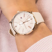  Shop Authentic Tommy Hilfiger Jenna Analog Pink Dial Pink Leather Strap Watch for Women - 1782071 - Luxxuri