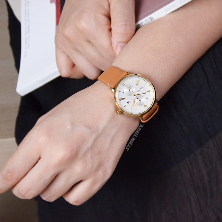  Shop Authentic Tommy Hilfiger Jenna Quartz White Dial Brown Leather Strap Watch for Women - 1782073 - Luxxuri