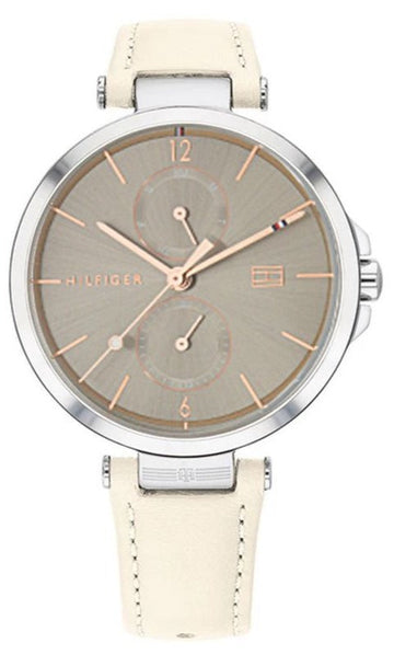  Shop Authentic Tommy Hilfiger Angela Silver Dial Cream Leather Strap Watch for Women - 1782123 - Luxxuri