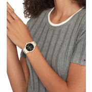  Shop Authentic Tommy Hilfiger Monica Chronograph Black Dial Two Tone Steel Strap Watch For Women - 1782591 - Luxxuri