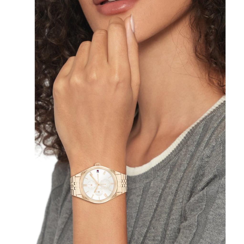  Shop Authentic Tommy Hilfiger Monica Quartz White Dial Gold Steel Strap Watch For Women - 1782593 - Luxxuri
