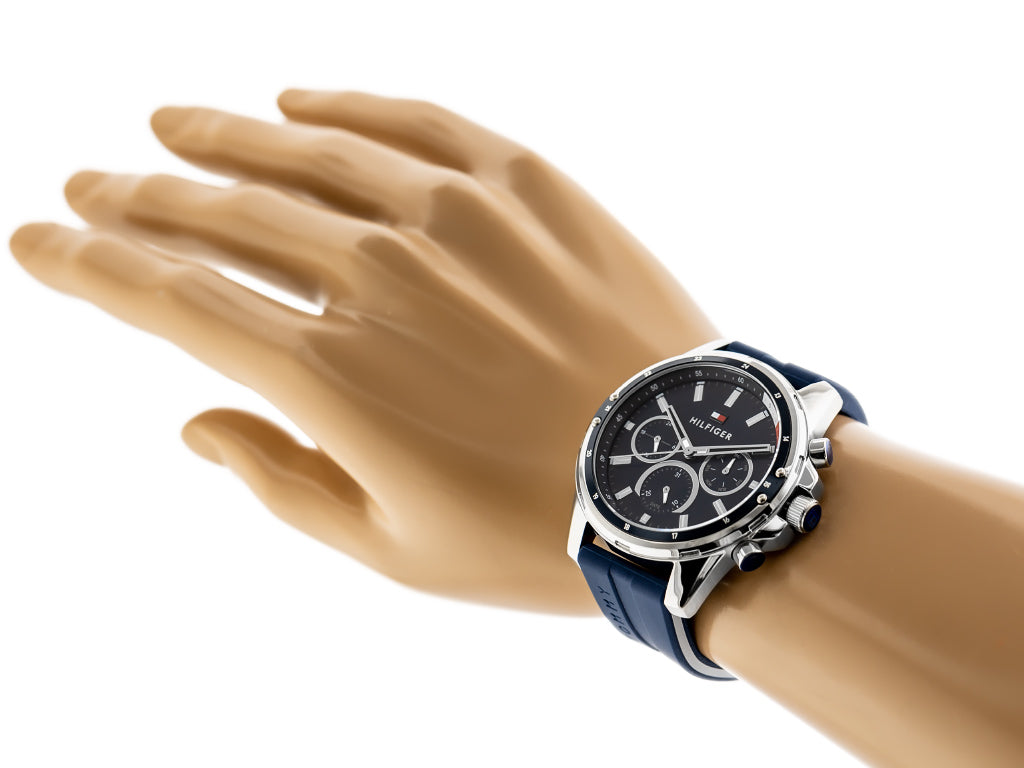  Shop Authentic Tommy Hilfiger Mason Blue Dial Blue Rubber Strap Watch for Men - 1791791 - Luxxuri