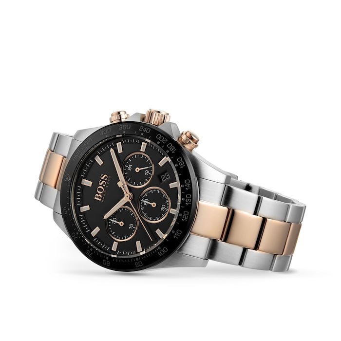 Shop Authentic Hugo Boss Here Chronograph Black Dial Two Tone Steel Strap Watch for Men - 1513757 - Luxxuri