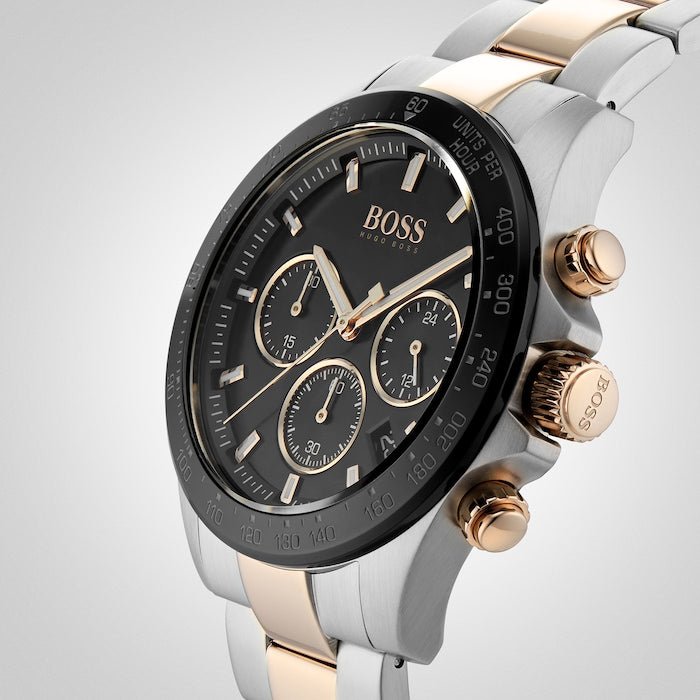  Shop Authentic Hugo Boss Here Chronograph Black Dial Two Tone Steel Strap Watch for Men - 1513757 - Luxxuri