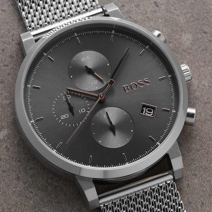  Shop Authentic Hugo Boss Navigator Grey Dial Grey Mesh Bracelet Watch for Men - 1513674 - Luxxuri