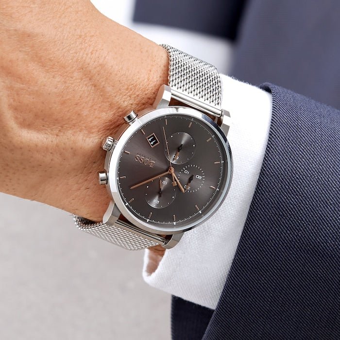  Shop Authentic Hugo Boss Integrity Grey Dial Silver Mesh Bracelet Watch for Men - 1513807 - Luxxuri
