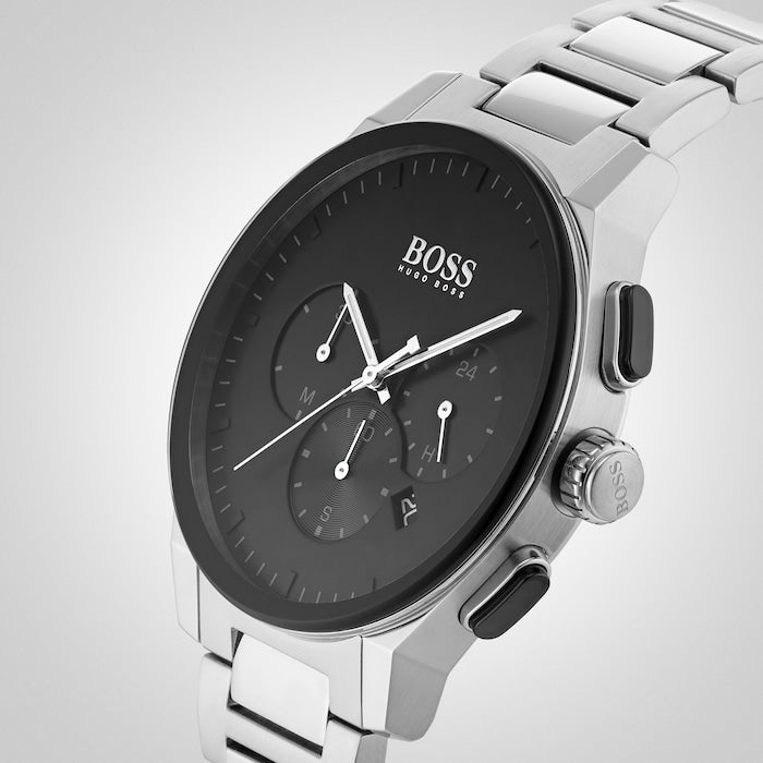  Shop Authentic Hugo Boss Peak Black Dial Silver Steel Strap Watch for Men - 1513762 - Luxxuri