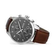  Shop Authentic Hugo Boss Skymaster Grey Dial Brown Leather Strap Watch for Men - 1513787 - Luxxuri