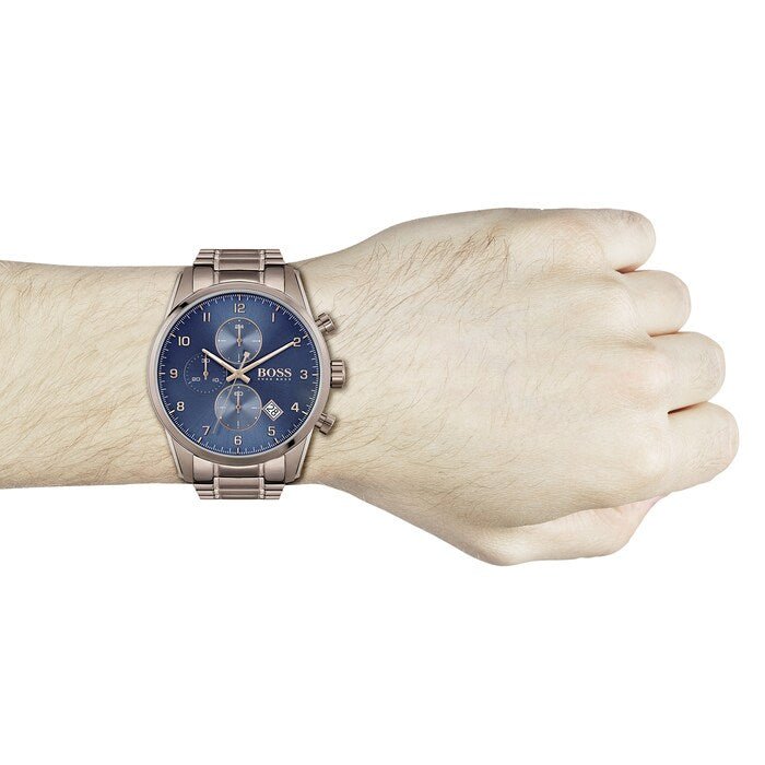  Shop Authentic Hugo Boss Skymaster Blue Dial Brown Steel Strap Watch for Men - 1513788 - Luxxuri