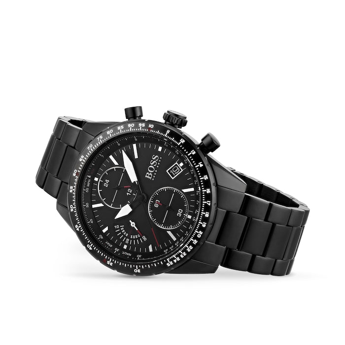  Shop Authentic Hugo Boss Pilot Edition Chronograph Black Dial Black Steel Strap Watch for Men - 1513854 - Luxxuri