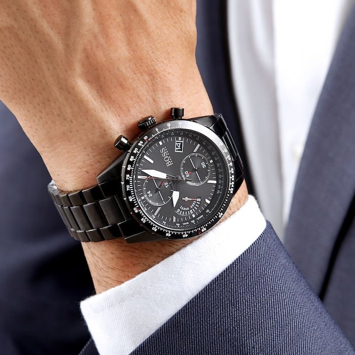  Shop Authentic Hugo Boss Pilot Edition Chronograph Black Dial Black Steel Strap Watch for Men - 1513854 - Luxxuri