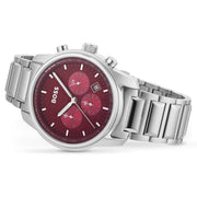  Shop Authentic Hugo Boss Trace Chronograph Red Dial Silver Steel Strap Watch For Men - 1514004 - Luxxuri
