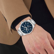  Shop Authentic Hugo Boss View Chronograph Blue Dial Silver Steel Strap Watch For Men - 1513989 - Luxxuri