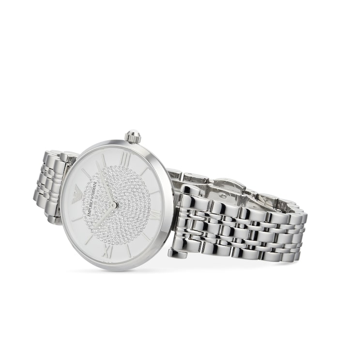  Shop Authentic Emporio Armani Gianni T Bar White Crystal Pave Dial Silver Stainless Steel Strap Watch For Women - AR1925 - Luxxuri