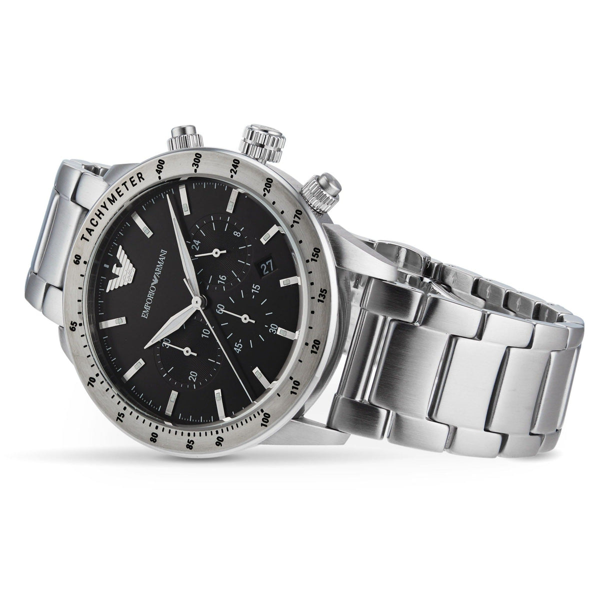  Shop Authentic Emporio Armani Mario Chronograph Black Dial Silver Steel Strap Watch For Men - AR11241 - Luxxuri