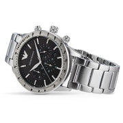 Shop Authentic Emporio Armani Mario Chronograph Black Dial Silver Steel Strap Watch For Men - AR11241 - Luxxuri