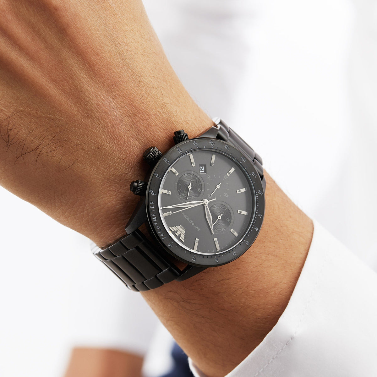  Shop Authentic Emporio Armani Mario Chronograph Black Dial Black Steel Strap Watch For Men - AR11242 - Luxxuri