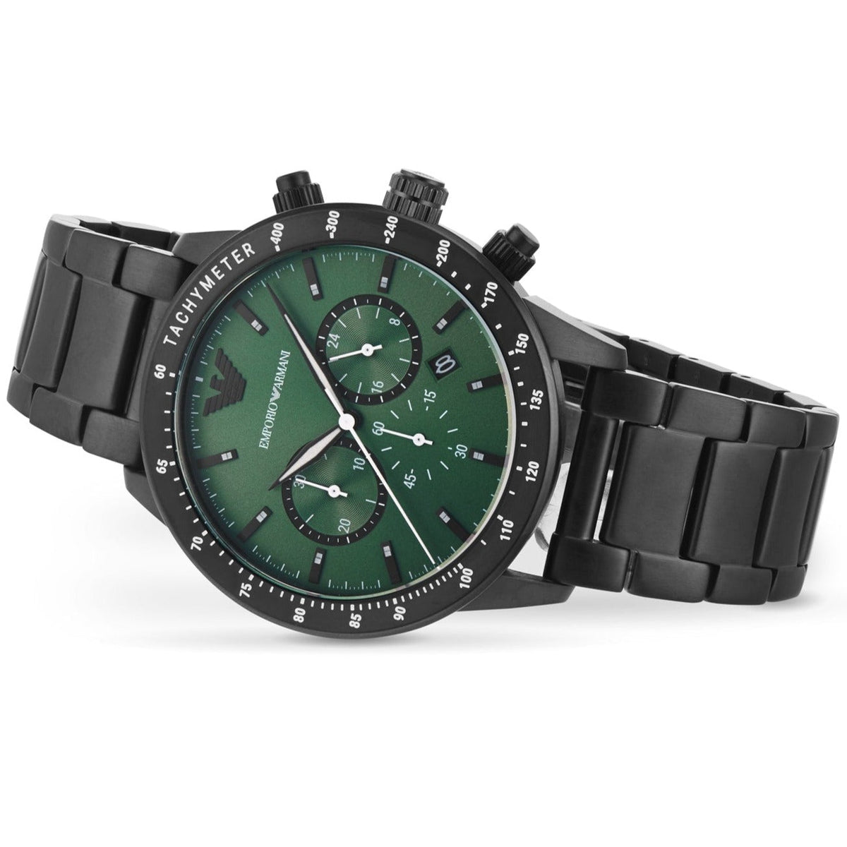  Shop Authentic Emporio Armani Mario Chronograph Green Dial Black Steel Strap Watch For Men - AR11472 - Luxxuri