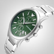  Shop Authentic Emporio Armani Renato Chronograph Green Dial Silver Steel Strap Watch For Men - AR11507 - Luxxuri