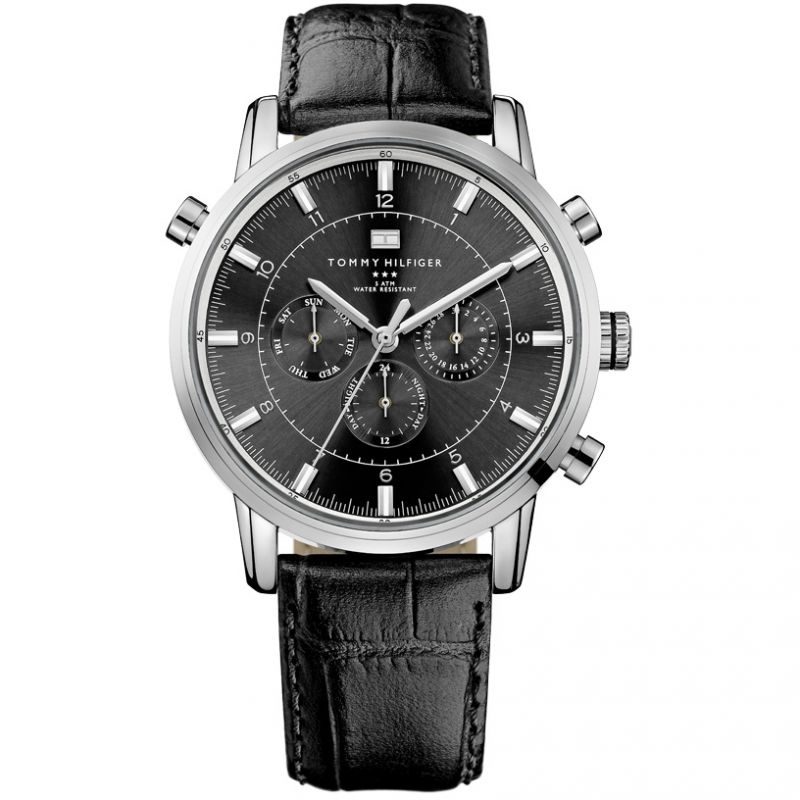  Shop Authentic Tommy Hilfiger Harrison Chronograph Black Dial Black Leather Strap Watch for Men - 1790875 - Luxxuri