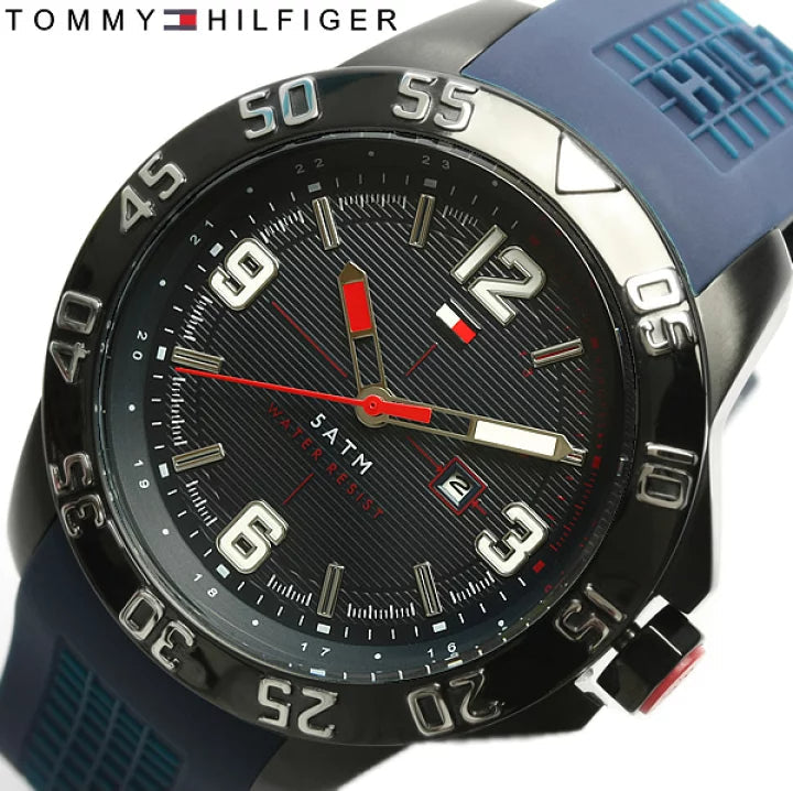  Shop Authentic Tommy Hilfiger Cole Black Dial Blue Rubber Strap Watch for Men - 1790984 - Luxxuri
